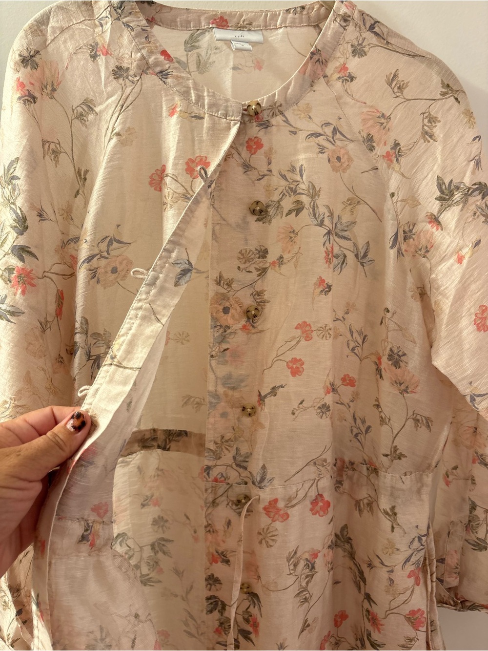 J. JILL Women's Sheer Floral Linen Blend Button Tunic Shirt Sz M/PTP 23/L 36 - Picture 10 of 15